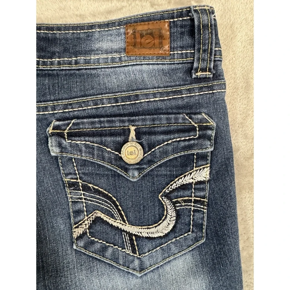 lei Jeans Juniors 7 L24 Blue Sophia Hipster Flare Stretch Denim Flap Pockets‎
